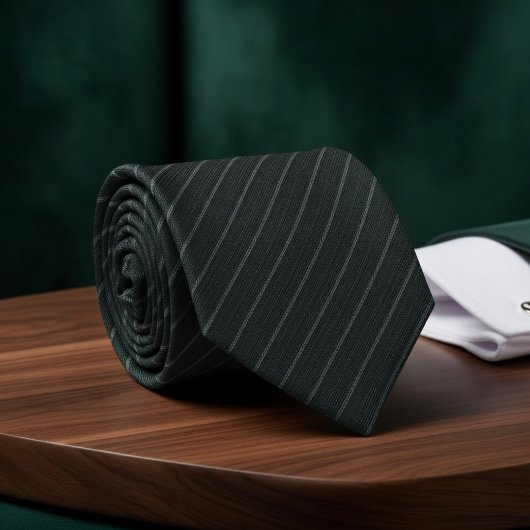 Dark Green Subtle Vertical Stripe ネクタイ