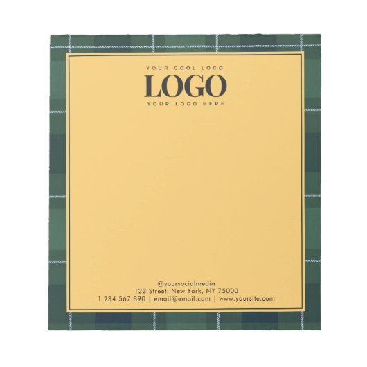Dark Green Tartan Polo Plaid Business Logo Text ノートパッド (正面)