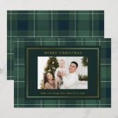 Dark Green Tartan Polo Plaid Photo Christmas シーズンカード (正面/裏面)