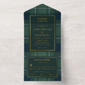 Dark Green Tartan Polo Plaid Vintage Wedding オールインワン招待状 (内側)