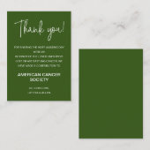 Dark Green Thank You Doist To Charity 結婚'S プレイスカード (正面/裏面)