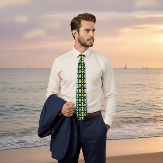 Dark Green Tie with Gold Bird Pattern ネクタイ