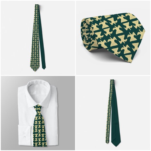 Dark Green Tie with Gold Bird Pattern ネクタイ
