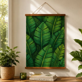 Dark Green Tropical Banana Leaf Botanical Pattern 吊り下げ型タペストリー