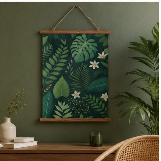Dark Green Tropical Jungle Botanical Wall Art 吊り下げ型タペストリー