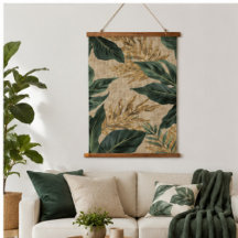 Dark Green Tropical Leaves Gold Botanical Pattern