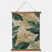 Dark Green Tropical Leaves Gold Botanical Pattern 吊り下げ型タペストリー (正面)