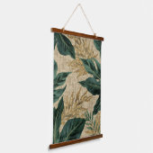 Dark Green Tropical Leaves Gold Botanical Pattern 吊り下げ型タペストリー (傾斜あり)