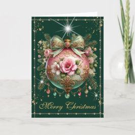 Dark Green Vintage Ornament Christmas シーズンカード