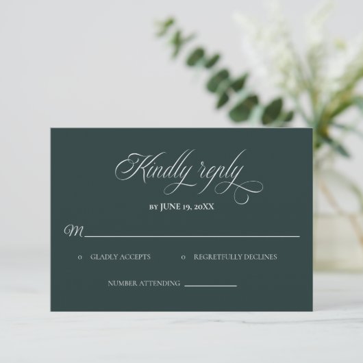 Dark Green Wedding RSVP card (スタンド正面)