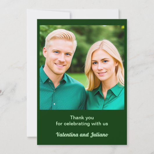 Dark Green With Photo Wedding Thank You Card サンキューカード (正面)