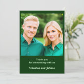 Dark Green With Photo Wedding Thank You Card サンキューカード (スタンド正面)