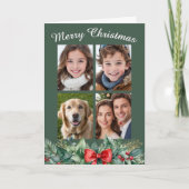 Dark Green Wreath Four-Photo Christmas シーズンカード (正面)