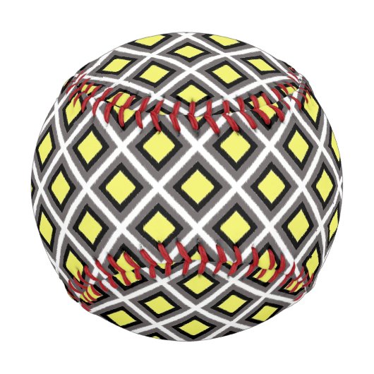 Dark Grey, Black, Yellow Ikat Diamonds by STaylor 野球ボール (正面)