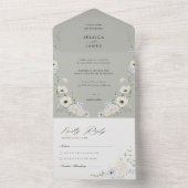 Dark Grey Flowers Tear-Off RSVP | Modern Wedding オールインワン招待状 (内側)