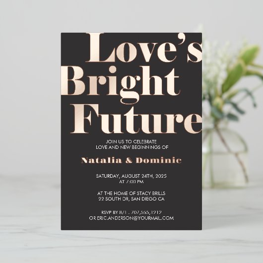 Dark Grey Foil “Love’s Bright Future” Engagement I 箔招待状 (立ち正面)