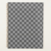 Dark Grey Gray Checkered Checkerboard プランナー手帳 (正面)