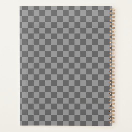 Dark Grey Gray Checkered Checkerboard プランナー手帳 (裏面)