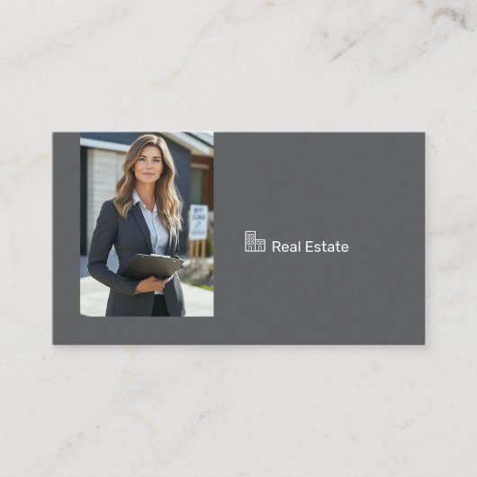 Dark Grey Real Estate Agent Photo QR Code 名刺 (正面)