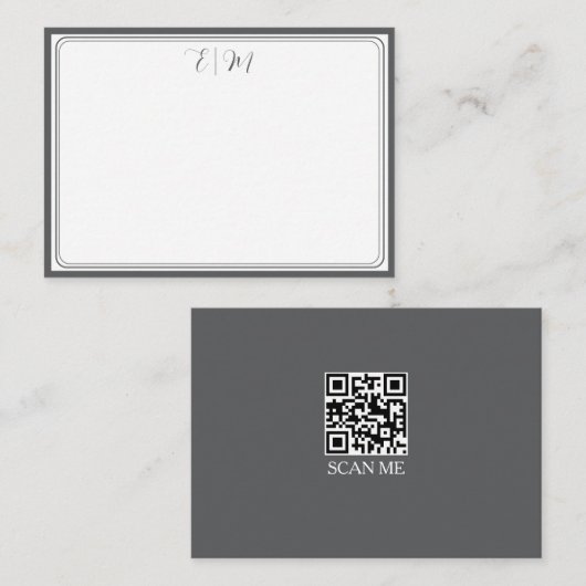 Dark Grey three Border Monogram Note Card ノートカード (正面/裏面)