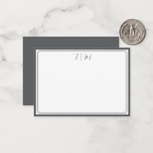  Dark Grey three Border Monogram Note Card ノートカード (正面/裏面インサイチュ)