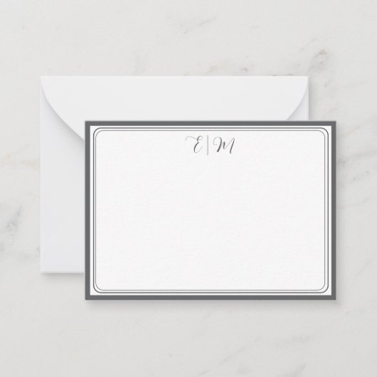  Dark Grey three Border Monogram Note Card ノートカード (正面)