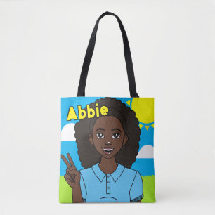 Dark Hair Cartoon Girl School Student Name Library トートバッグ