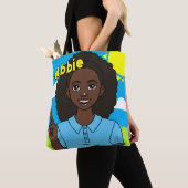 Dark Hair Cartoon Girl School Student Name Library トートバッグ (クローズアップ)