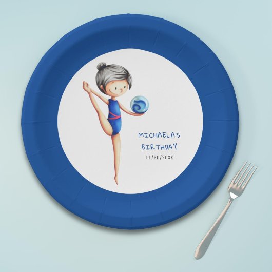 Dark Hair Girl Gymnastics Birthday Party ペーパープレート