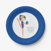 Dark Hair Girl Gymnastics Birthday Party ペーパープレート (正面)