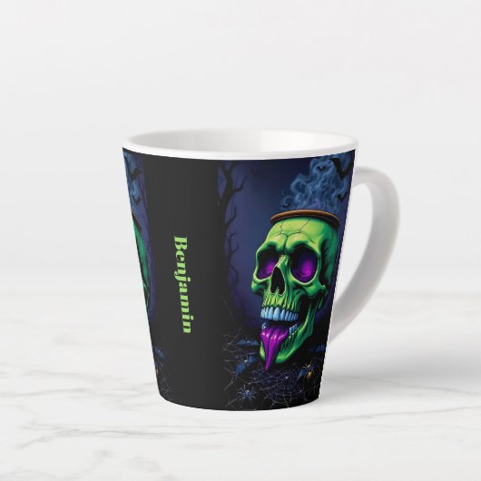 Dark Haunted Gothic Halloween neon green Cauldron カフェラテマグ (右アングル)