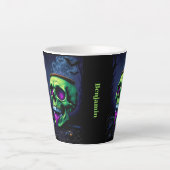 Dark Haunted Gothic Halloween neon green Cauldron カフェラテマグ (正面)