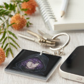 Dark Hoodie Anime Boy with Purple Hair キーホルダー (正面右)