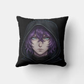 Dark Hoodie Anime Boy with Purple Hair クッション (裏面)