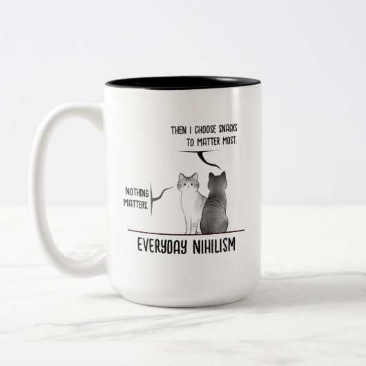 Dark Humor Cat Everyday Nihilism Quote Introvert  ツートーンマグカップ (左)