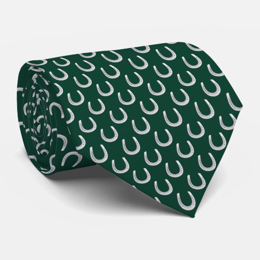 Dark Hunter Green Horseshoe Print Derby Necktie ネクタイ (ロール)