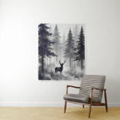 Dark Ink Deer Forest Tapestry | Moody Woodland Art タペストリー (インサイチュ)