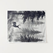 Dark Ink Deer Forest Tapestry | Moody Woodland Art タペストリー (正面(横))