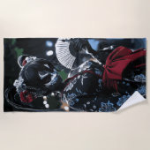 Dark Kitsune Mask Woman Japanese Night Art ビーチタオル (正面)