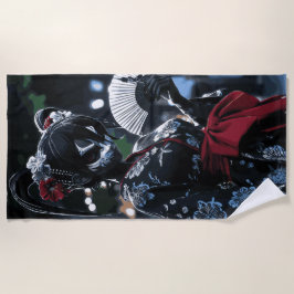 Dark Kitsune Mask Woman Japanese Night Art ビーチタオル