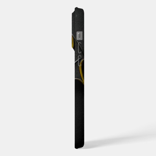 ​Dark Knight Gold Bat Symbol on Black Leather Text iPhoneケース (左側面)
