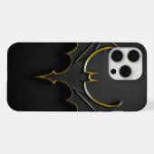 ​Dark Knight Gold Bat Symbol on Black Leather Text iPhoneケース (裏面横)