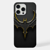 ​Dark Knight Gold Bat Symbol on Black Leather Text iPhoneケース (裏面)