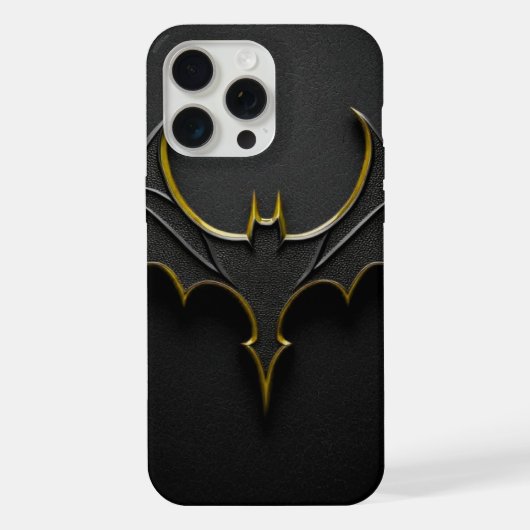 ​Dark Knight Gold Bat Symbol on Black Leather Text iPhoneケース (裏面)