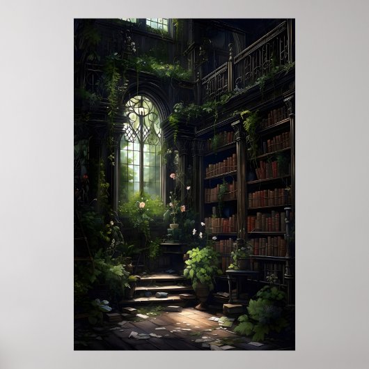 Dark Library Interior, Goth Home Decor, Dark ポスター (正面)