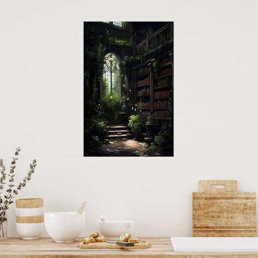 Dark Library Interior, Goth Home Decor, Dark ポスター (キッチン)