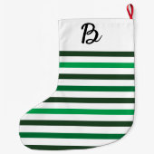 Dark Light Green Stripes Monogram Christmas ラージクリスマスストッキング (裏面)