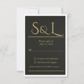 Dark Luxe Gold Monogram Wedding RSVP Card (正面)