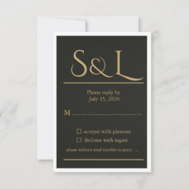 Dark Luxe Gold Monogram Wedding RSVP Card