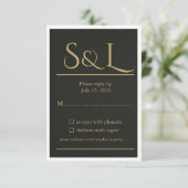 Dark Luxe Gold Monogram Wedding RSVP Card (スタンド正面)